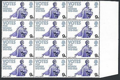 1968 British Anniversaries 9d - Block of 12 - Phosphor Omitted - MNH
