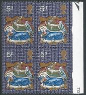 1970 Christmas 5d - Block of 4 - Phosphor Omitted - MNH