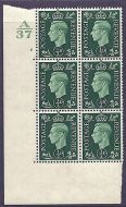 1937 ½d Green Dark colours A37 6 No Dot Perf 5(E I) block 6 UNMOUNTED MINT MNH