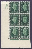 1937 ½d Green Dark colours B37 16 No Dot Perf 5(E I) block 6 UNMOUNTED MINT MNH