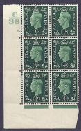 1937 ½d Green Dark colours C38 35 Dot Perf 5(E I) block 6 UNMOUNTED MINT MNH