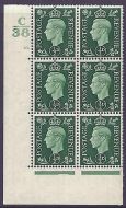 1937 ½d Green Dark colours C38 53 Dot perf 5(E I) block 6 UNMOUNTED MINT MNH
