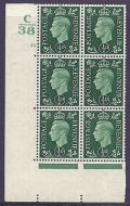 1937 ½d Green Dark colours C38 55 No Dot perf 5(E I) block 6 UNMOUNTED MINT MNH