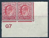 Sg 220 M5(4) 1d Rose Carmine Control G7 imperf plate 31 UNMOUNTED MINT MNH