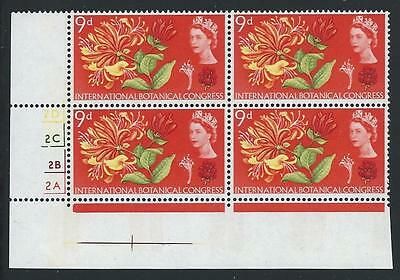 1964 Botanical 9d Phos Cylinder Block With Narrow Bands - MNH
