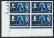 1964 Shakespeare (Phos) 1 6 No Dot Cylinder Block With Narrow Bands + - MNH