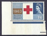 1963 1 6 sg644pa Narrow Band Red Cross Phosphor corner marginal single MNH