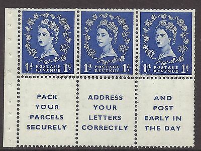 SB25 1d Wilding booklet pane with Advert perf type I UNMOUNTED MNT MNH