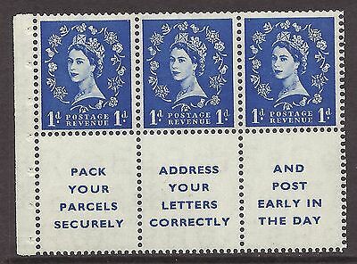SB29 1d Wilding booklet pane perf type IE - Top UNMOUNTED MNT MNH