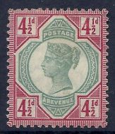 Sg206 variety 4½d Green   Carmine Jublee break to LH frame MOUNTED MINT