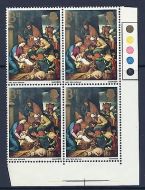 1968 Christmas 3d - Block of 4 - Phosphor wash  extra wide 6mm Phos band - MM
