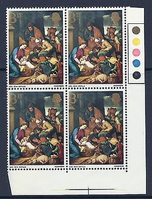 1968 Christmas 3d - Block of 4 - Phosphor wash  extra wide 6mm Phos band - MM