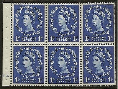SB26 1d Wilding booklet pane perf type I Cylinder F4 No Dot UNMOUNTED MNT MNH