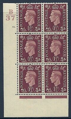 1937 1½d Brown Dark colours B37 51 Dot perf 5(E I) block 6 UNMOUNTED MINT MNH