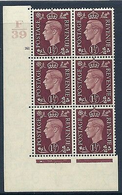 1937 1½d Brown Dark colours F39 161 No Dot perf 5(E I) block 6 UNMOUNTED MINT