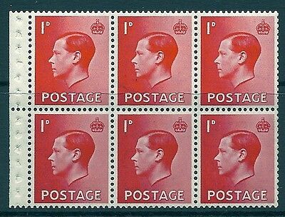 PB2 1d x 6 Ed VIII booklet pane perf type P UNMOUNTED MINT MNH