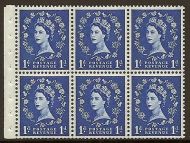 SB41 1d Wilding booklet pane Blue phos on Cream perf type Ie UNMOUNTED MNT MNH