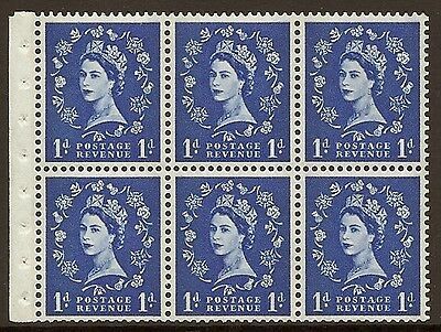 SB41 1d Wilding booklet pane Blue phos on Cream perf type Ie UNMOUNTED MNT MNH