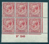 1d Scarlet Block Cypher Control F26 imperf MOUNTED MINT to top 2 stamps