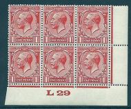 1d Scarlet Block Cypher Control L29 imperf MOUNTED MINT to top stamps