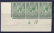 N14(14) ½d Blue Green Control J 17 imperf MOUNTED MINT with faults