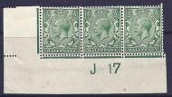 N14(14) ½d Blue Green Control J 17 imperf MOUNTED MINT