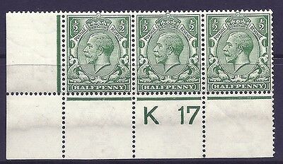 N14(14) ½d Blue Green Control K 17 perf MOUNTED MINT