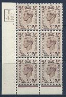 1938 5d Brown L42 3Bars  cyl 3 No Dot perf 6(I P) block 6 UNMOUNTED MINT