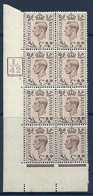 1938 5d Brown L42 5Bars cyl 3 No Dot perf 5(E I) block 8 UNMOUNTED MINT