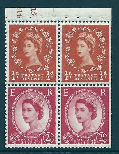 SB13a Wilding booklet pane crowns on white cyl E14 J15 perf I UNMOUNTED MNT MNH