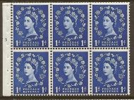 SB26 1d Wilding booklet pane cyl F3T No Dot perf type I UNMOUNTED MNT MNH