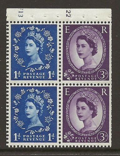 SB55 Wilding booklet pane 9.5mm Phos S W leftCyl F13 K22 UNMOUNTED MNT MNH