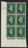 Sg 462 ½d Green Dark colours C38 40 Dot Perf 5(E I) block 6 UNMOUNTED MINT