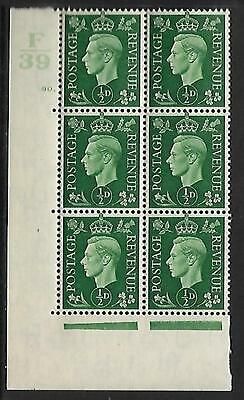 Sg 462 ½d Green Dark colours F39 90 Dot Perf 5(E I) block 6 UNMOUNTED MINT