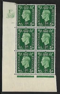 Sg 462 ½d Green Dark colours F39 104 No Dot Perf 5(E I) block 6 UNMOUNTED MINT