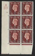 1937 1½d Brown Dark colours B37 54 Dot perf 5(E I) block 6 UNMOUNTED MINT MNH
