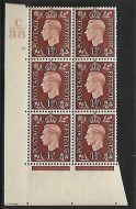 1937 1½d Brown Dark colours C38 68 Dot perf 5(E I) block 6 UNMOUNTED MINT