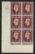 1937 1½d Brown Dark colours C38 77 No Dot perf 5(E I) block 6 UNMOUNTED MINT