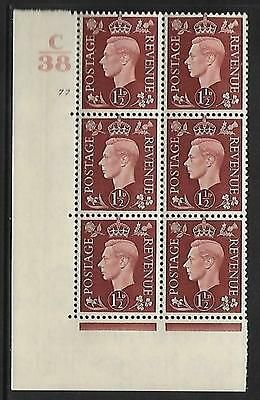 1937 1½d Brown Dark colours C38 77 No Dot perf 5(E I) block 6 UNMOUNTED MINT