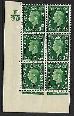 Sg 462 ½d Green Dark colours F39 113 No Dot Perf 5(E I) block 6 UNMOUNTED MINT