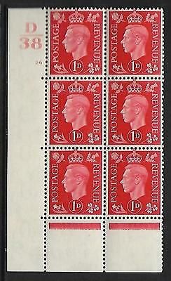 1937 1d Red Dark colours D3 26 No Dot perf 5(E I) block 6 UNMOUNTED MINT