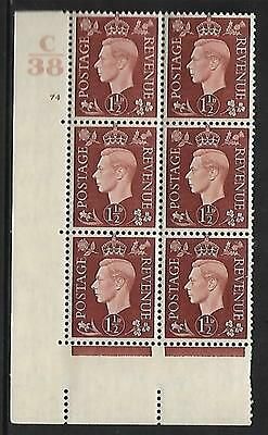 1937 1½d Brown Dark colours C38 74 No Dot perf 5(E I) block 6 UNMOUNTED MINT MNH