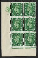 ½d Green cylinder Block Control K42 125 No Dot perf 5(E/I) UNMOUNTED MINT/MNH