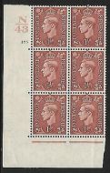 1½d Brown Cylinder Control N43 175 No Dot perf 5(E/I) UNMOUNTED MINT/MNH