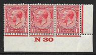 1d Scarlet Block Cypher Control N30 imperf MOUNTED MINT LH stamp only
