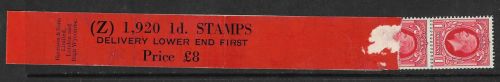 1d Photogravure Coil Leader Tab missing - perf 7.4 - with two stamps attached