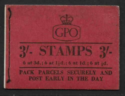 M3 3 - Wilding Crowns GPO booklet - March 1958 Wmk Inverted on ½d  3d pane