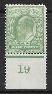 Sg 218 ½d Yellowish-Green Control I9 perf De La Rue MOUNTED MINT