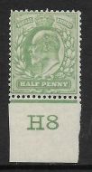 Sg 218 ½d Yellowish-Green Control H8 imperf De La Rue V.Light MOUNTED MINT