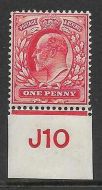 Sg 220 1d Scarlet Control J10 imperf De La Rue V. Lightly MOUNTED MINT